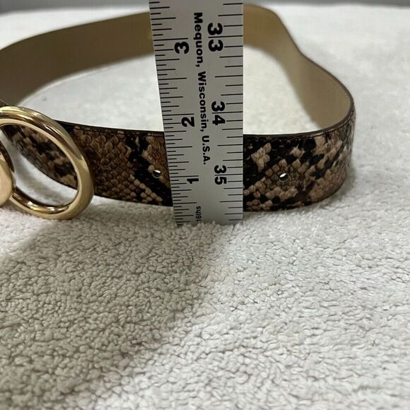 Express Womens Brown Double Ring Adjustable Belt XS Snakeskin Gold Plated NWT - Picture 9 of 10